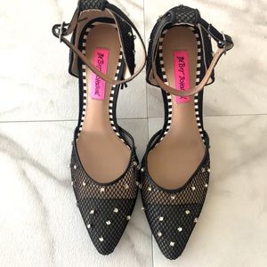New Betsey Johnson Falon Rhinestone Fishnet Pump